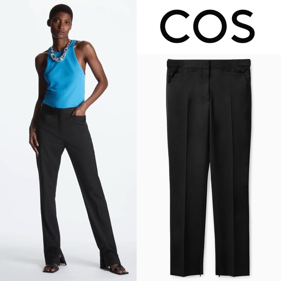 NWT STRAIGHT LEG WOOL PANTS BLACK 14 Angled Front Pockets...